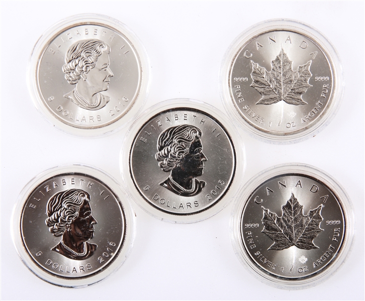 CANADIAN ONE OUNCE FINE SILVER MAPLE LEAF COINS - 5