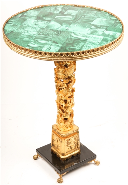 CHINESE MALACHITE TOP GILT WOOD COFFEE TABLE