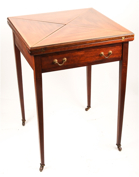 19TH C. WOODEN FOLDING ENVELOPE GAME TABLE 