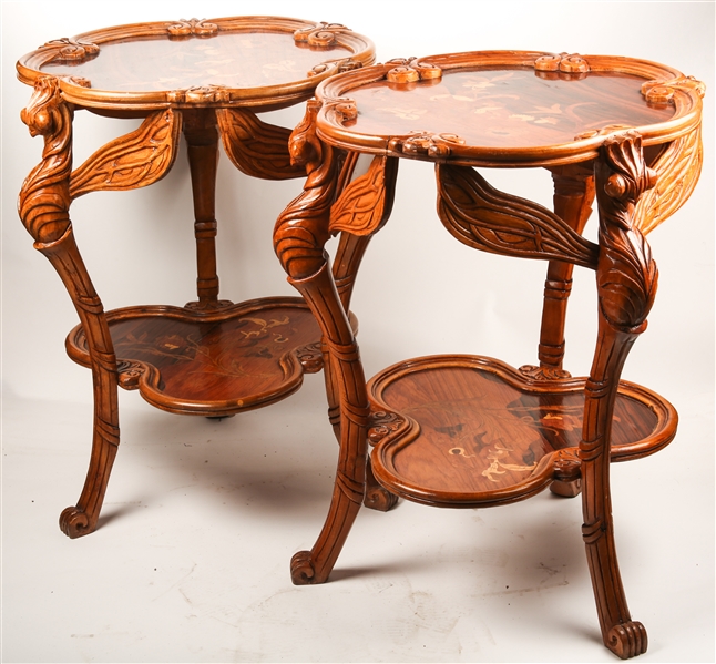 PAIR OF REPRODUCTION GALLE STYLE CARVED WOODEN TABLES