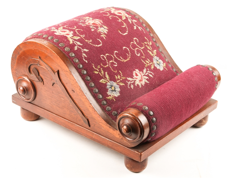 20TH C. WILLIAM IV STYLE UPHOLSTERED GOUT STOOL