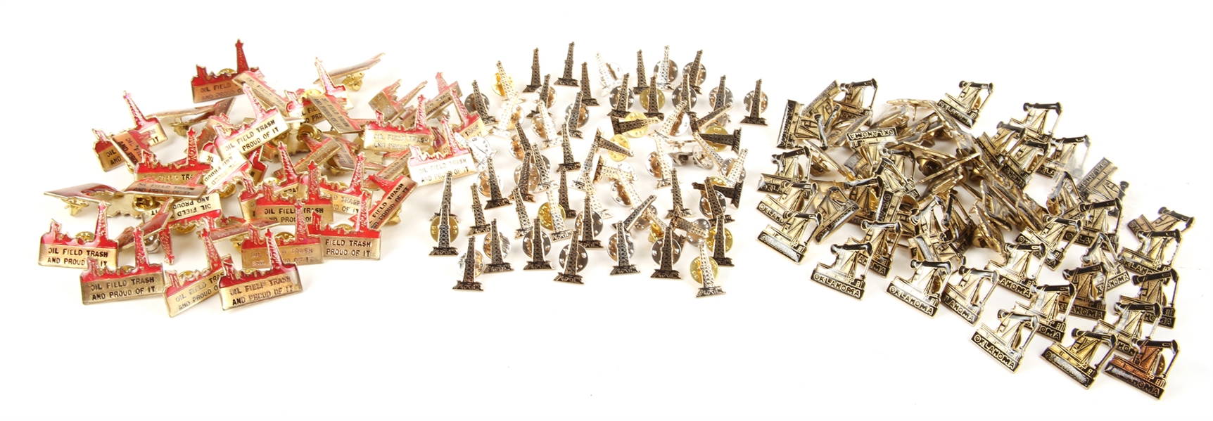 OIL FIELD, OIL DERRICK AND OKLAHOMA PINS - LOT OF 150