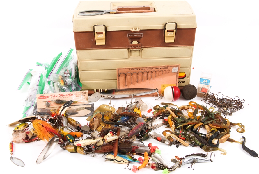 FISHING LURES, HOOKS, LICENSE & TACKLE BOX