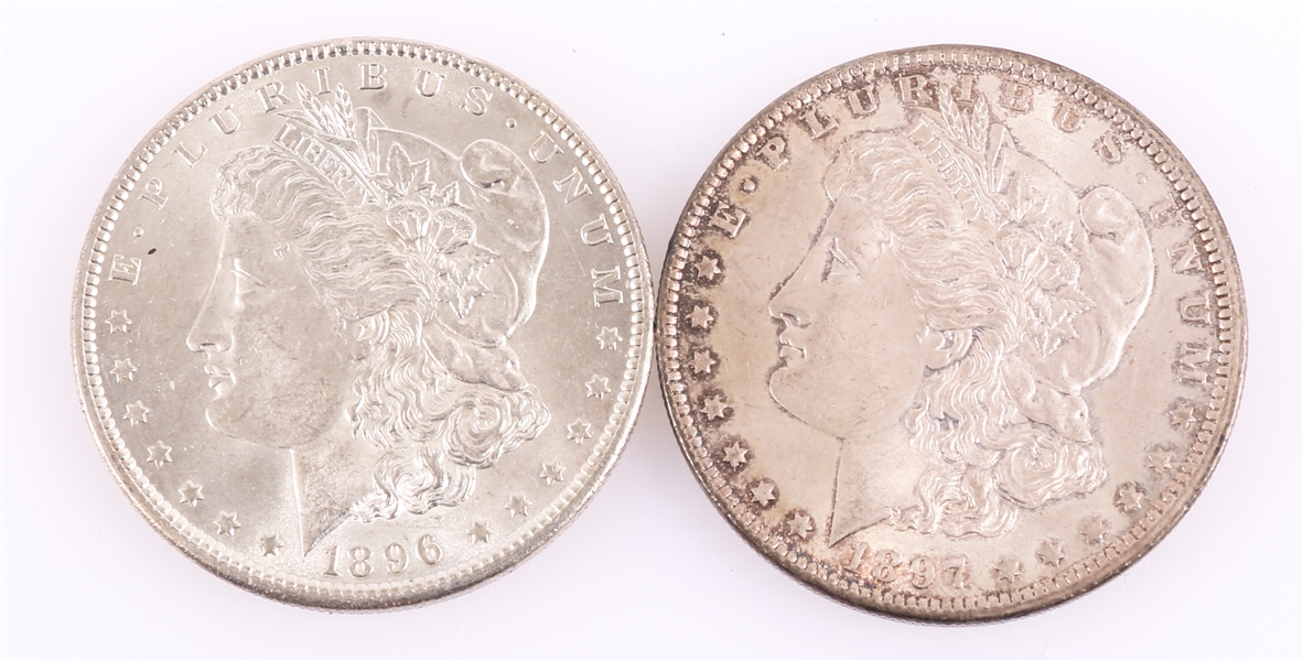 1896 & 1897 P MORGAN SILVER DOLLARS - LOT OF 2