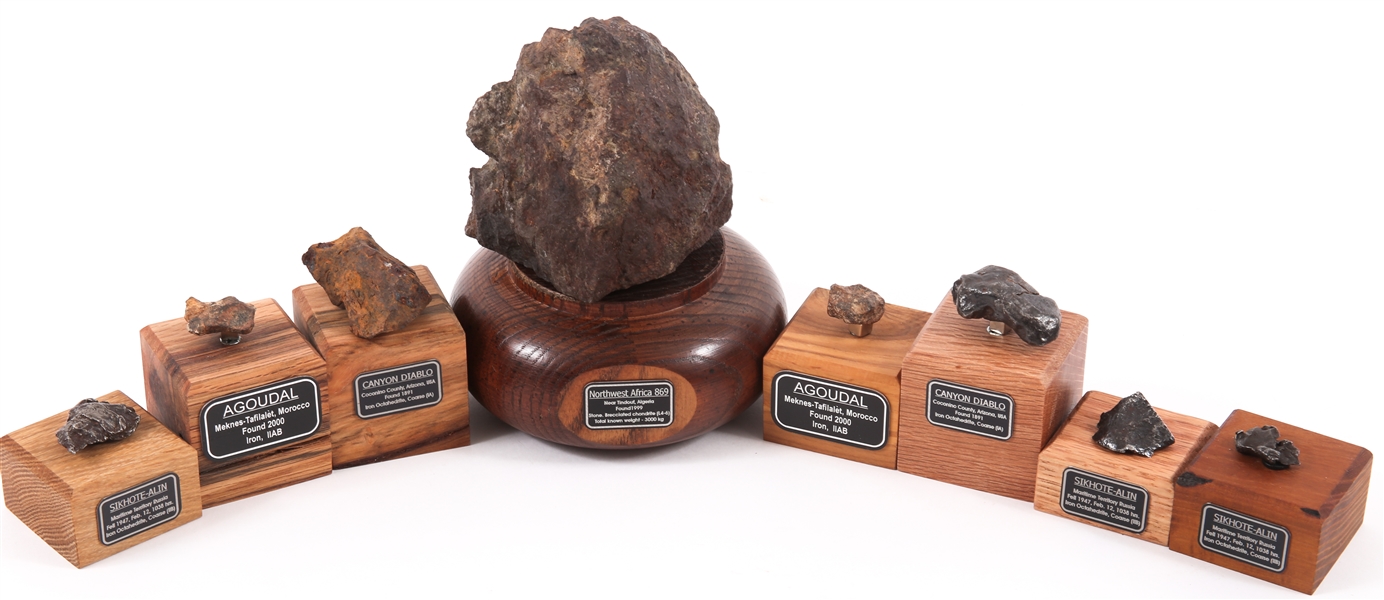 COLLECTION OF INTERNATIONAL METEORITES W/ DISPLAY STANDS