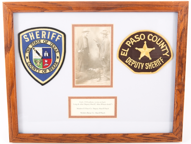 FRAMED TEXAS SHERIFF CABINET CARD AND PATCHES