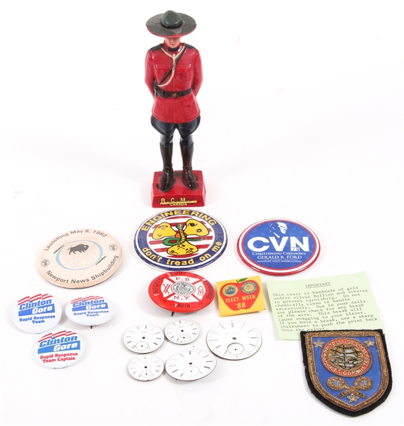 POCKET WATCH DIALS, POLITICAL BUTTONS, CANADIAN MOUNTIE