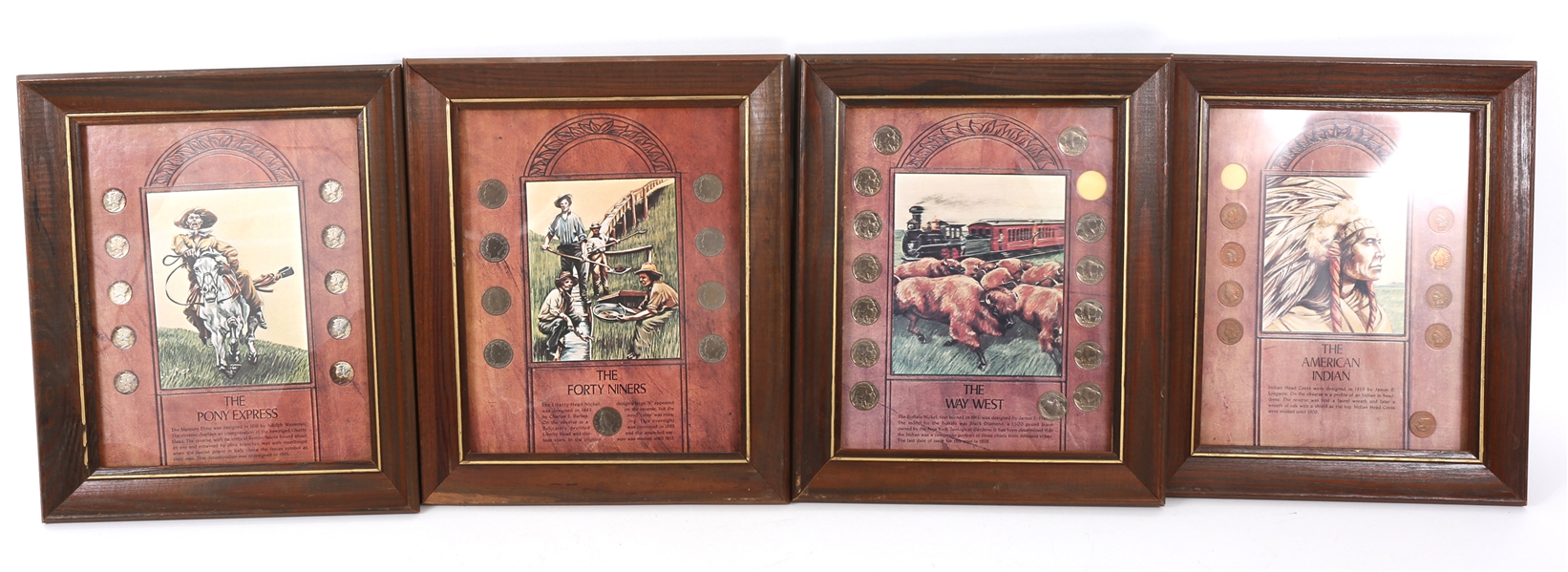 WESTERN THEME FRAMED U.S. COIN DISPLAYS LOT OF 4