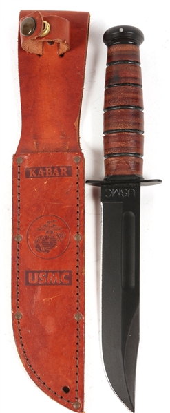 MODERN USMC KA-BAR KNIFE WITH LEATHER SHEATH