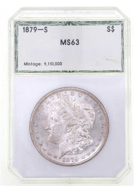 1879 S MORGAN SILVER DOLLAR HALLMARK GRADED MS63