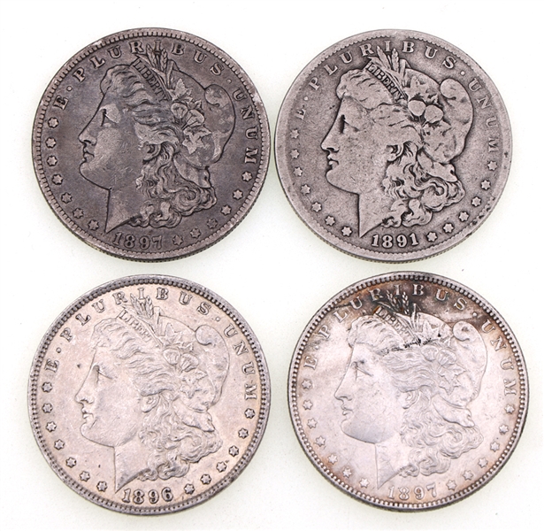 U.S. MORGAN SILVER DOLLARS 1891-1897 LOT OF 4