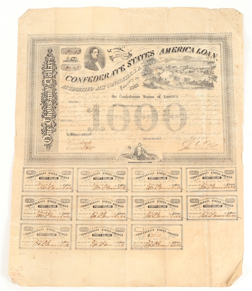 1863 $1000 BOND CONFEDERATE STATES OF AMERICA