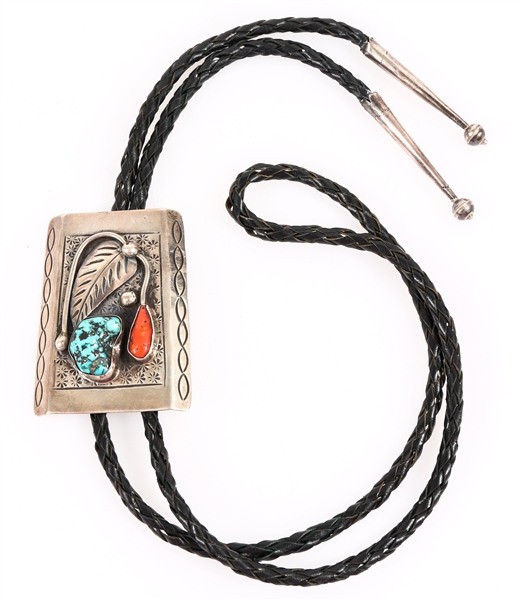 STERLING DAVID F. GARCIA TURQUOISE & CORAL BOLO TIE 