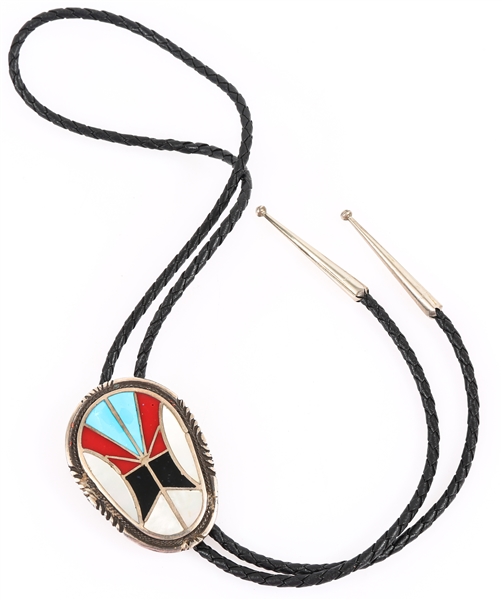 STERLING SILVER BOLO TIE WITH INLAID STONES