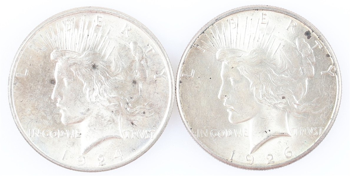 1924-P & 1926-S US SILVER PEACE DOLLAR COINS - LOT OF 2