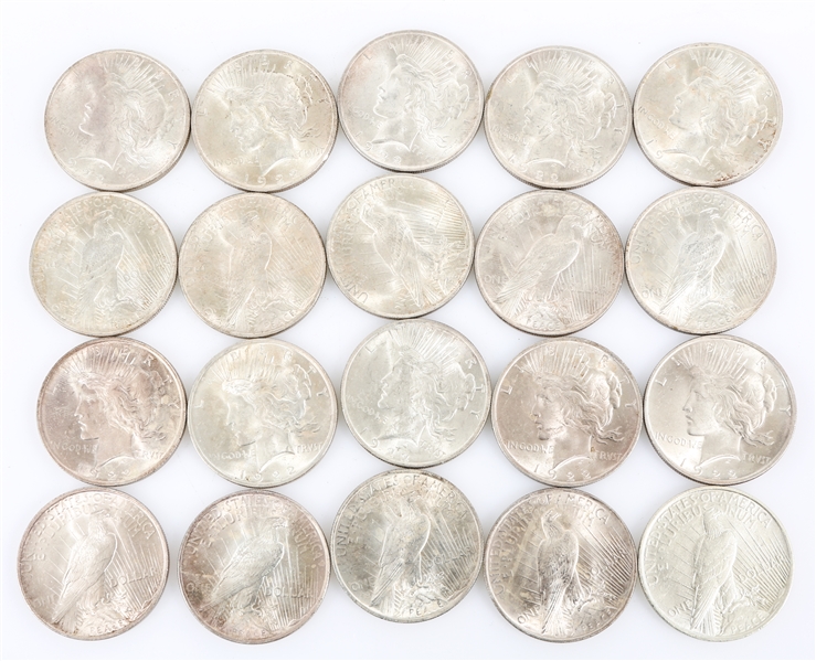 1922-P US SILVER PEACE DOLLAR COINS - ROLL OF 20