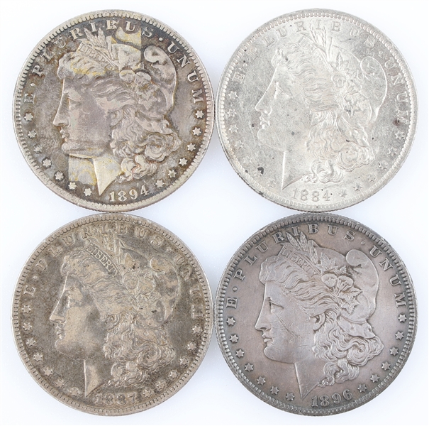 SILVER MORGAN DOLLAR COINS 1884O, 1887O, 1894S, 1894P
