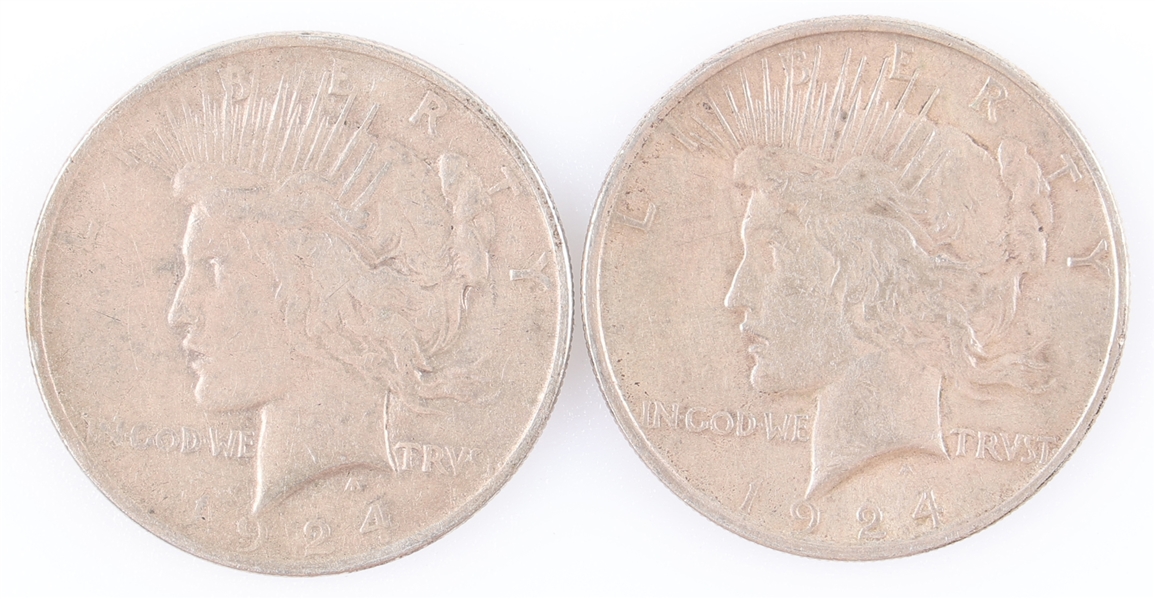 1924-P US SILVER PEACE DOLLAR COINS - LOT OF 2