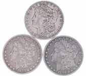 1880-S, 1891-P & 1896-P US MORGAN SILVER DOLLAR COINS