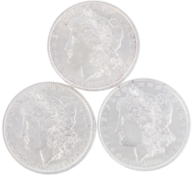 1880, 1884 & 1888-P MINT US MORGAN SILVER DOLLAR COINS