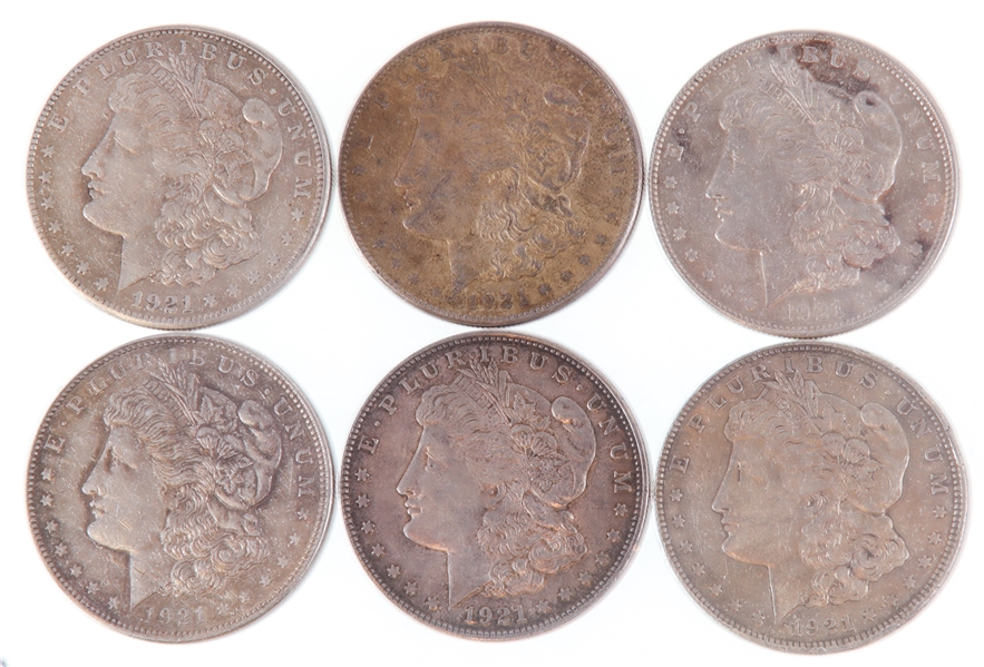 1921-P US MORGAN SILVER DOLLAR COINS - LOT OF 6