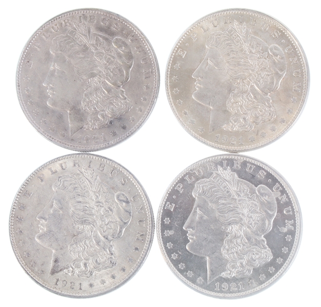 1921-P US MORGAN SILVER DOLLAR COINS - LOT OF 4