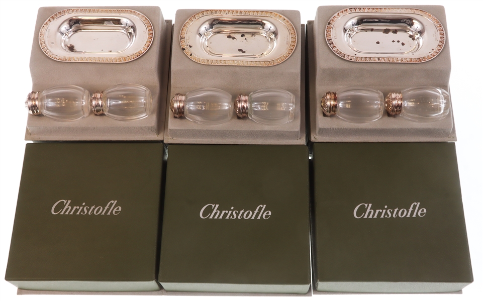 CHRISTOFLE SHAKER SETS WITH STERLING LIDS & TRAY