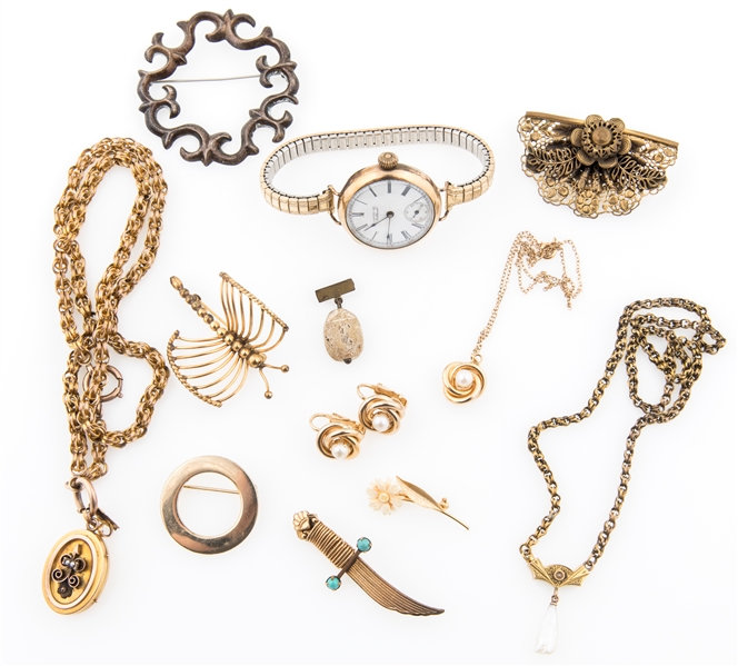 GOLD FILLED COSTUME JEWELRY & WALTHAM WATCH