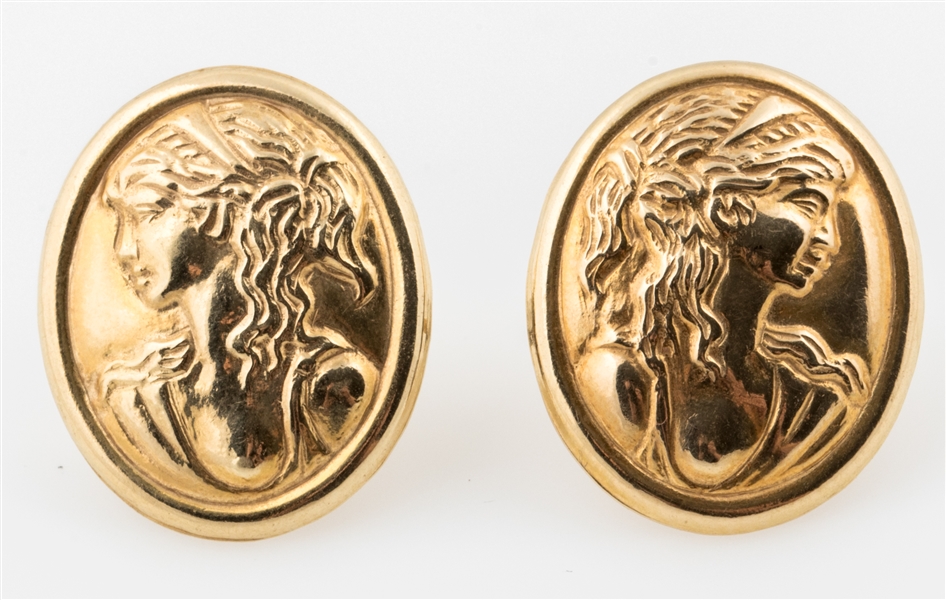 14K YELLOW GOLD REPOUSSE CAMEO EARRINGS
