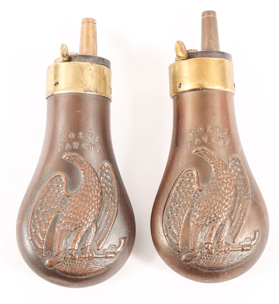 COLTS PATENT 19TH C. COPPER POWDER FLASKS LOT OF TWO