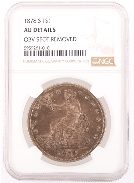 1871-S SEATED LIBERTY T$1 TRADE DOLLAR COIN NGC AU