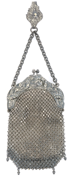 EARLY 20TH C. GERMAN SILVER CHATELAINE MESH PURSE BAG