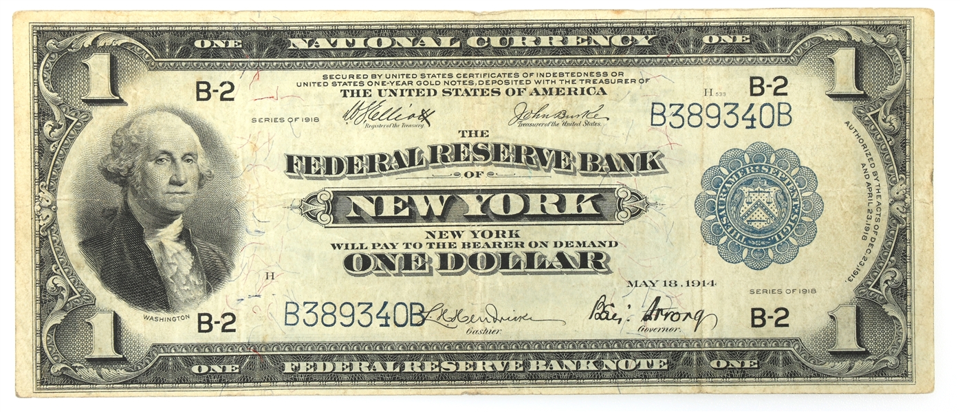 1918 US $1 FEDERAL RESERVE LARGE SIZE BANKNOTE