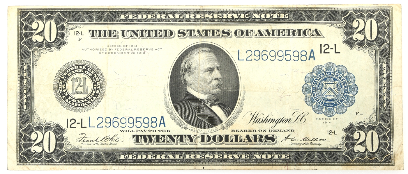 1914 US $20 FEDERAL RESERVE SAN FRANCISCO BANKNOTE