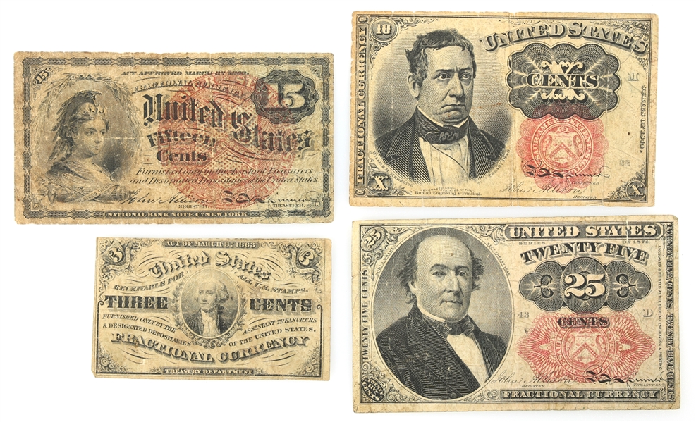 19th C. US FRACTIONAL CURRENCY BANKNOTES - LOT OF 4
