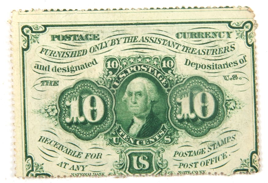 1862 FIRST ISSUE U.S. 10 CENT POSTAGE CURRENCY