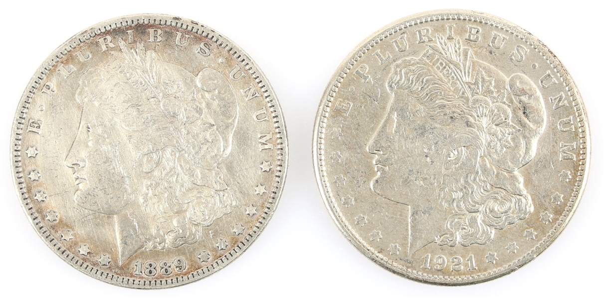1889-P & 1921-S US SILVER MORGAN DOLLAR COINS