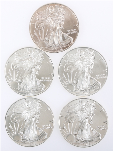 2016 US 1 OZ AMERICAN EAGLE SILVER COINS - LOT OF 5 