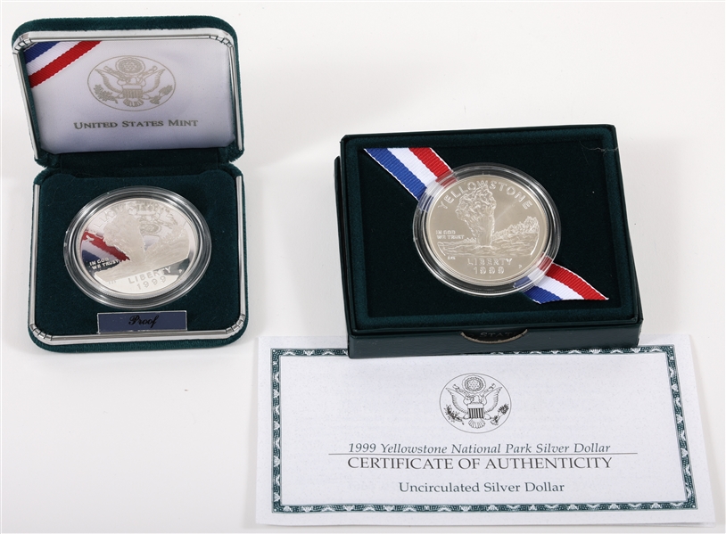 1999 US YELLOWSTONE NATIONAL PARK SILVER DOLLAR COINS