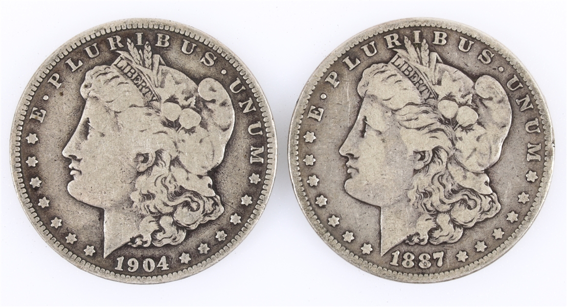 1887 & 1904-O US SILVER MORGAN DOLLAR COINS