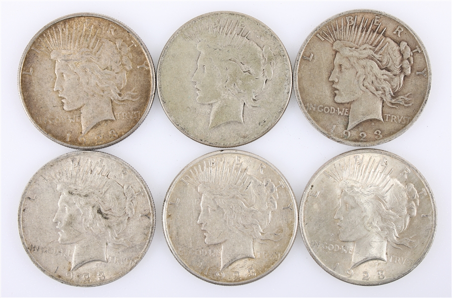 1923-P & 1923-S US SILVER PEACE DOLLAR COINS - LOT OF 6