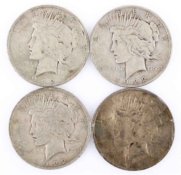 1922 US SILVER PEACE DOLLAR COINS - LOT OF 4