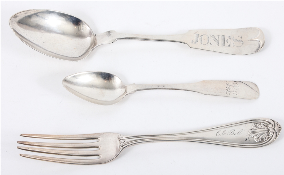 .900 COIN SILVER FORK AND SPOONS 