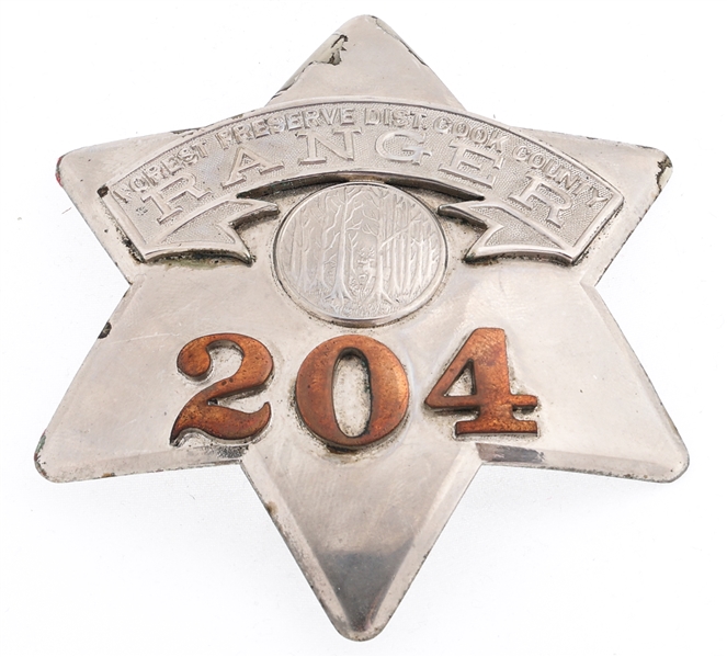 FOREST PRESERVE DIST. COOK COUNTY RANGER BADGE NO. 204