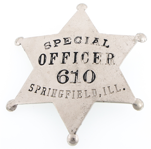 SPRINGFIELD ILLINOIS SPECIAL OFFICER BADGE NO. 610