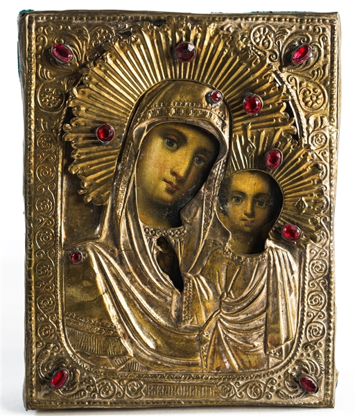 RUSSIAN ICON OF OUR LADY OF KAZAN WITH RIZA