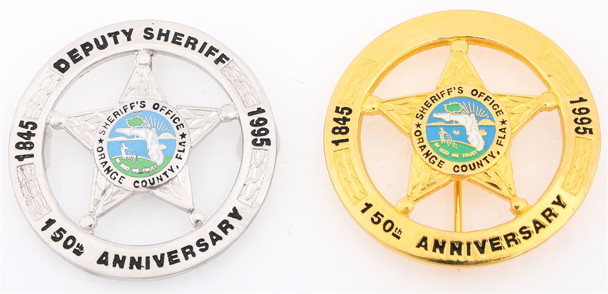 ORANGE COUNTY FL 150TH ANNIV SHERIFFS BADGES LOT OF 2