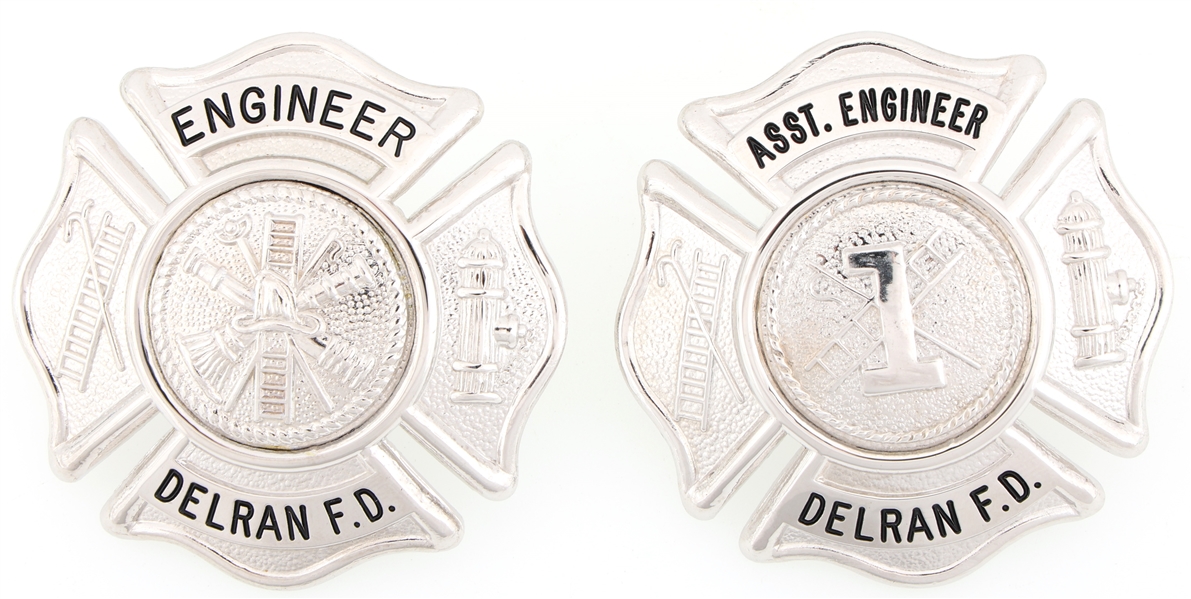 DELRAN FIRE DEPARTMENT ENGINEER BADGES LOT OF TWO