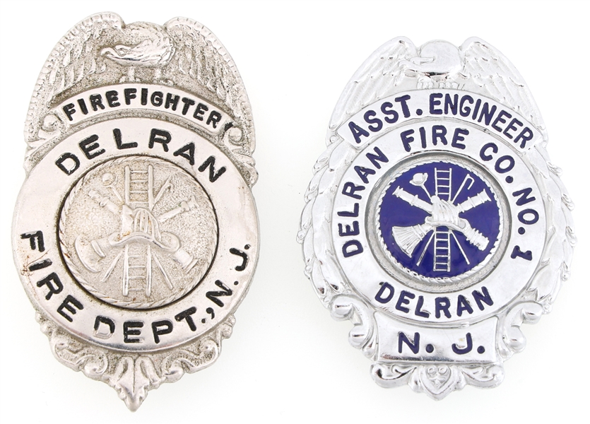DELRAN NEW JERSEY FIRE DEPARTMENT BADGES LOT OF TWO