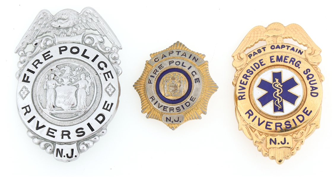 RIVERSIDE FIRE POLICE AND EMERGENCY BADGES LOT OF THREE